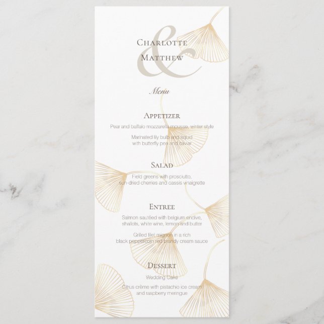 Falling Gold Ginkgo Leaves Wedding Menu Card (Front)