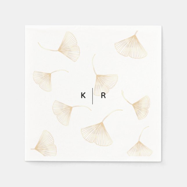 Falling Gold Ginkgo Leaves Wedding Napkins (Front)