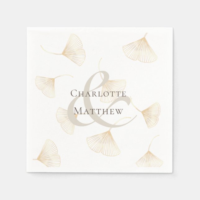Falling Gold Ginkgo Leaves Wedding Napkins (Front)