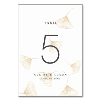 Falling Gold Ginkgo Leaves Wedding Table Number