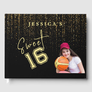 Falling Golden Sparkles Sweet Sixteen Birthday Guest Book