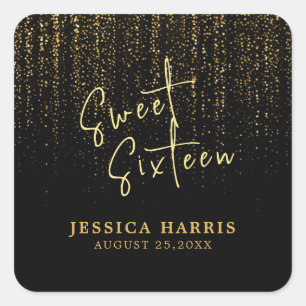 Falling Golden Sparkles Sweet Sixteen Birthday  Square Sticker