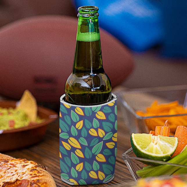 Falling Green and Yellow Leaves Pattern Can Cooler (leaves can cooler)