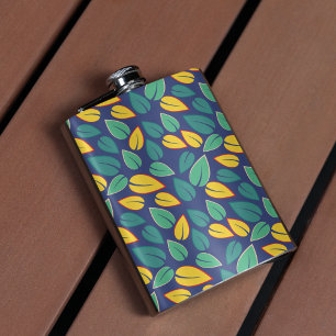 Falling Green and Yellow Leaves Pattern Hip Flask