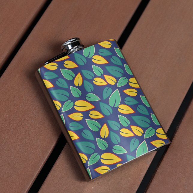Falling Green and Yellow Leaves Pattern Hip Flask (leaves flasks)