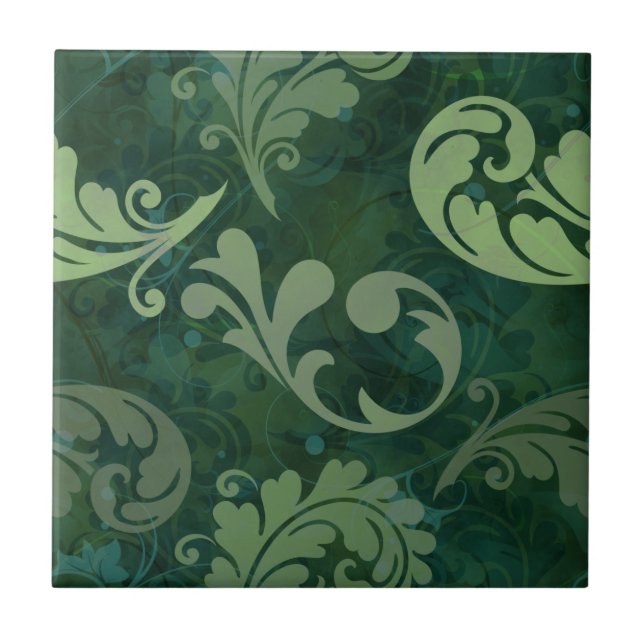 Falling Green Feathers Pattern Tile (Front)