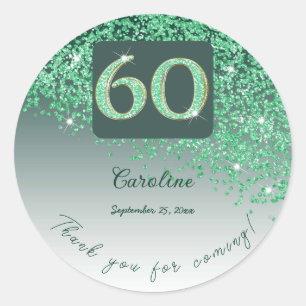 Falling Green Glitter, 60th Birthday Thanks Classic Round Sticker