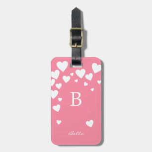falling hearts, feminine & elegant romantic pink luggage tag