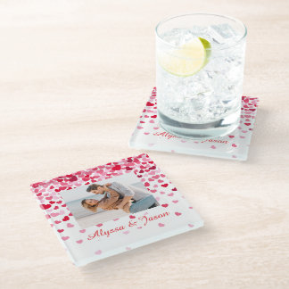 Falling Hearts Love Glass Coaster