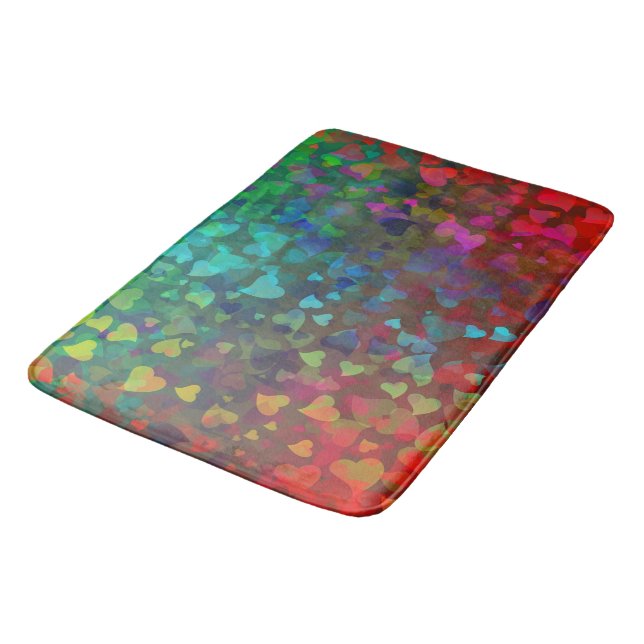 Falling Hearts Red and Green Bath Mat (Angled)
