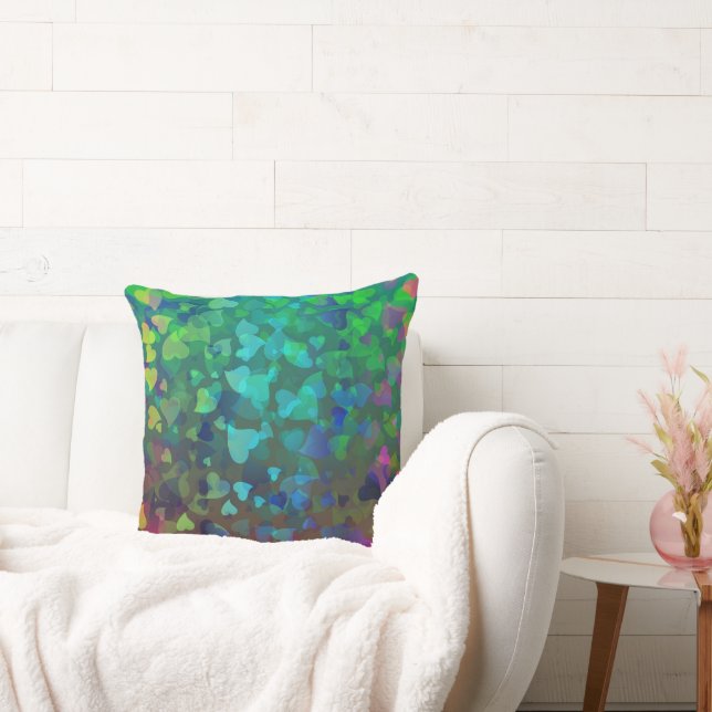 Falling Hearts Red and Green Cushion (Couch)
