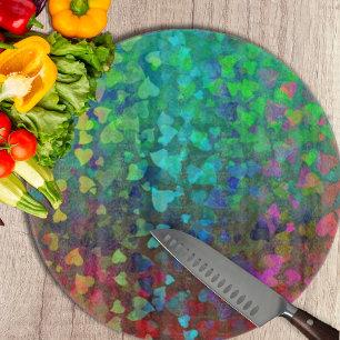 Falling Hearts Red and Green Cutting Board