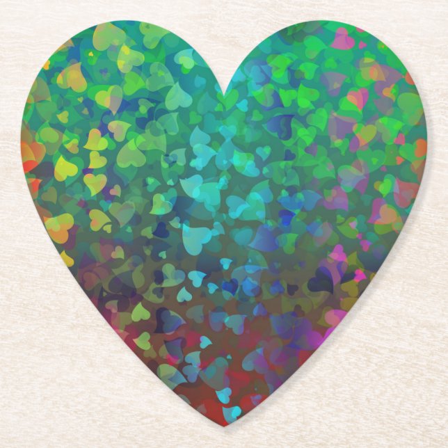 Falling Hearts Red and Green Paper Coaster (Front)