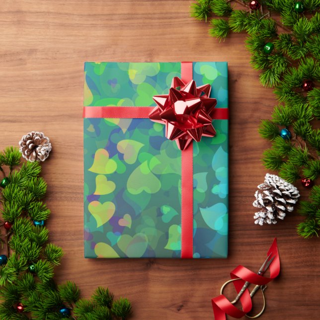 Falling Hearts Red and Green Wrapping Paper (Holiday Gift)