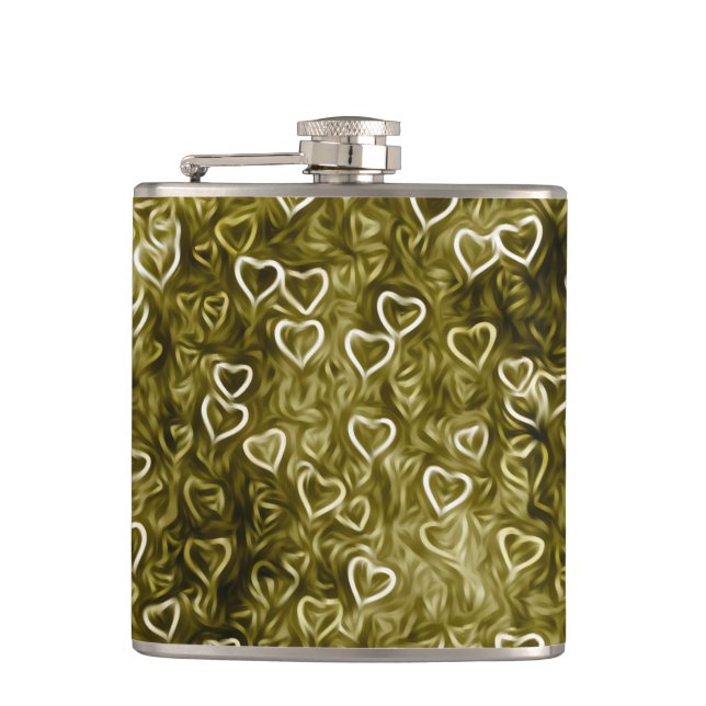 Falling Hearts - Yellow Hip Flask (Front)