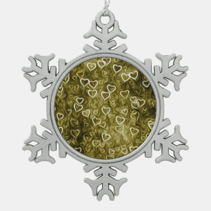 Falling Hearts - Yellow Snowflake Pewter Christmas Ornament