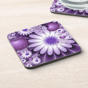 Falling in Love Abstract Flowers & Hearts Fractal Coaster