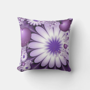 Falling in Love Abstract Flowers & Hearts Fractal Cushion