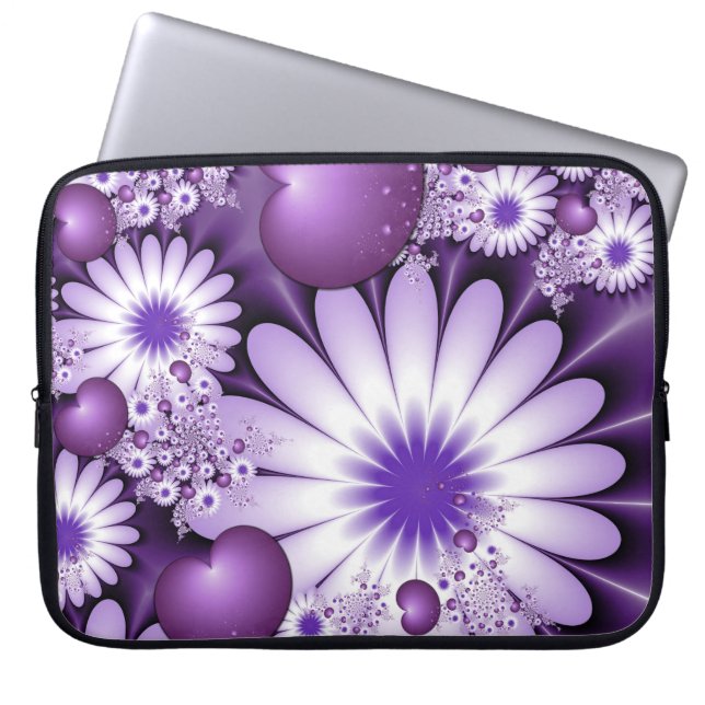 Falling in Love Abstract Flowers & Hearts Fractal Laptop Sleeve (Front)