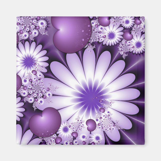 Falling in Love Abstract Flowers & Hearts Fractal Magnet (Front)
