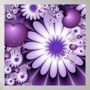 Falling in Love Abstract Flowers & Hearts Fractal Poster