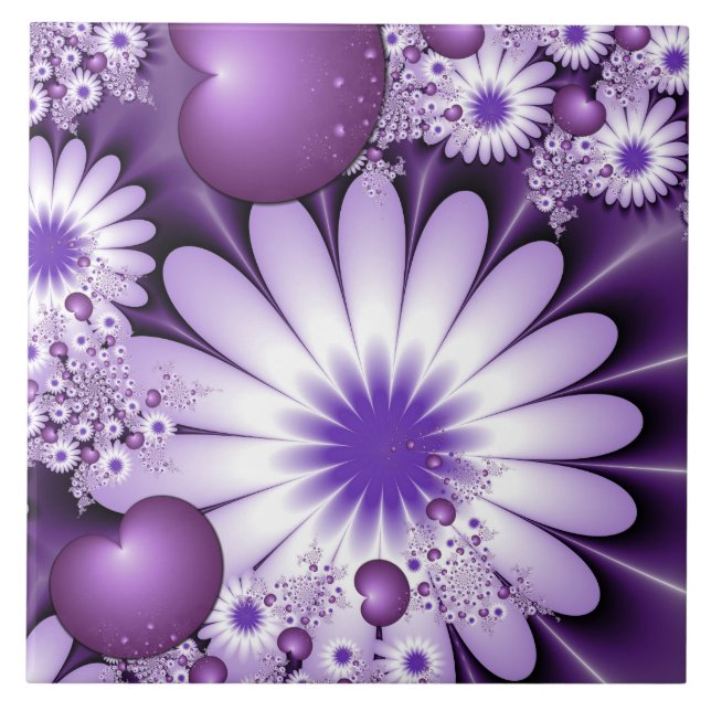 Falling in Love Abstract Flowers & Hearts Fractal Tile (Front)