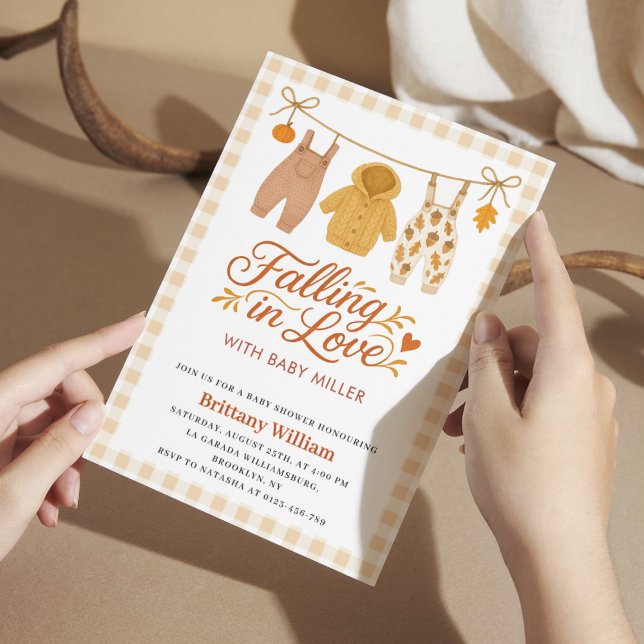 Falling in Love Autumn Baby Clothes Baby Shower Invitation (Creator Uploaded)