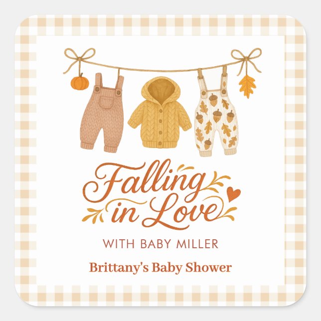Falling in Love Autumn Baby Clothes Baby Shower Square Sticker (Front)