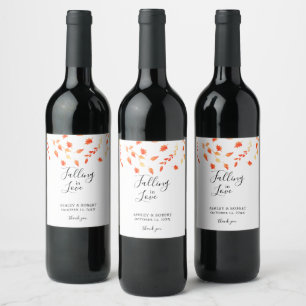 Falling in Love Autumn Wedding Bridal Foliage Wine Label