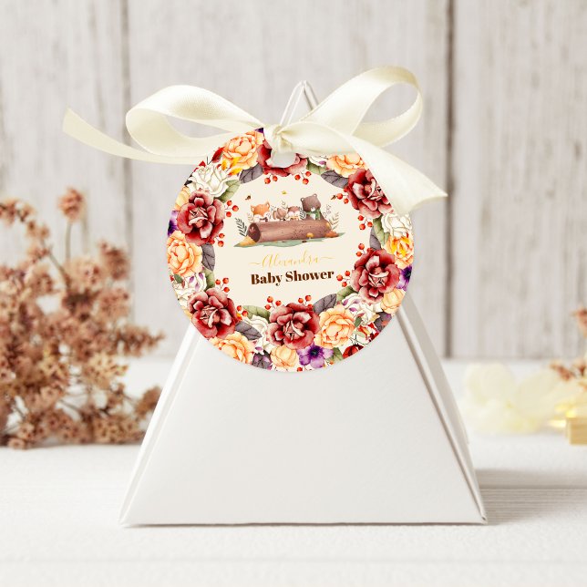 Falling in Love Baby Woodland Baby Shower Classic Round Sticker (Creator Uploaded)