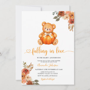 Falling in Love Bear Pumpkin Baby Shower Invitation