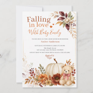 Falling In Love Bear Pumpkin Floral Baby Shower Invitation