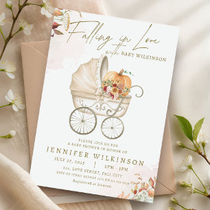 Falling in Love Fall Baby Shower Pumpkin Stroller Invitation