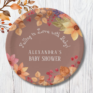 Falling in Love Floral Autumn Baby Shower Paper Plate