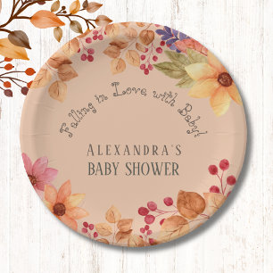 Falling in Love Floral Autumn Baby Shower Paper Plate