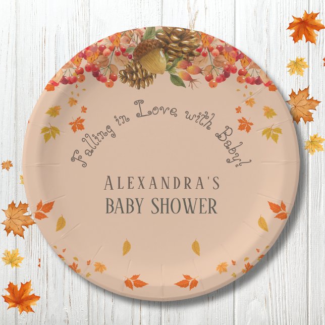 Falling in Love Floral Autumn Baby Shower Paper Plate (Creator Uploaded)