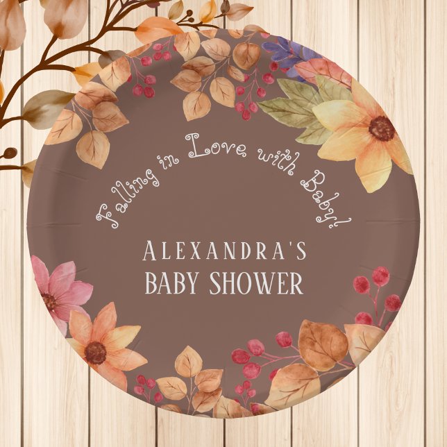 Falling in Love Floral Autumn Baby Shower Paper Plate (Creator Uploaded)