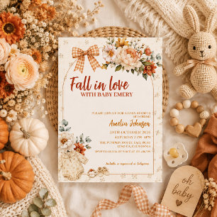 Falling in love floral pumpkin boho baby shower invitation