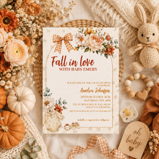Falling in love floral pumpkin boho baby shower invitation