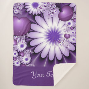 Falling in Love Flowers & Hearts Fractal Text Sherpa Blanket