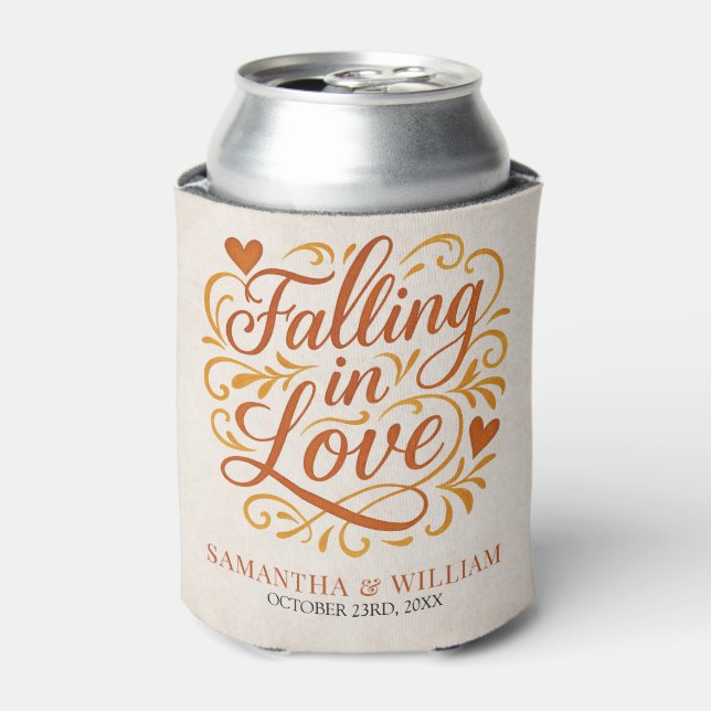 Falling in Love Modern Autumn Wedding  Can Cooler (Can Front)