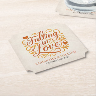Falling in Love Modern Autumn Wedding Paper Coaster