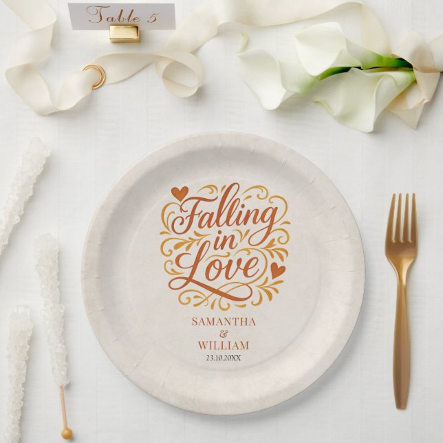 Falling in Love Modern Autumn Wedding  Paper Plate (Wedding)