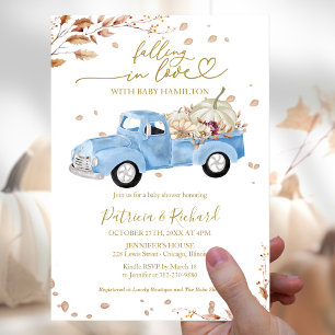 Falling in Love Pink Truck Boy Baby Shower Invitation