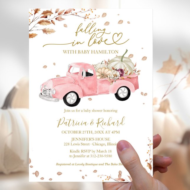 Falling in Love Pink Truck Girl Baby Shower Invitation (Creator Uploaded)