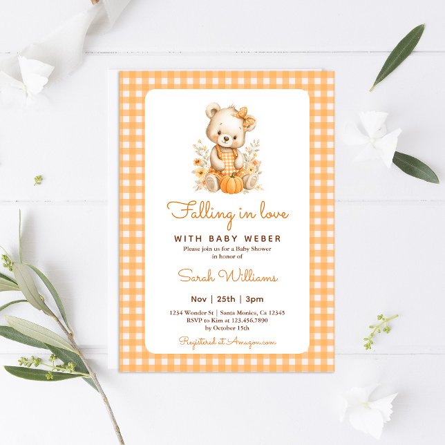 Falling in Love Pumpkin Bear Baby Shower Invitation (Creator Uploaded)