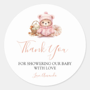 Falling in Love Pumpkin Bear Baby Shower Thank You Classic Round Sticker