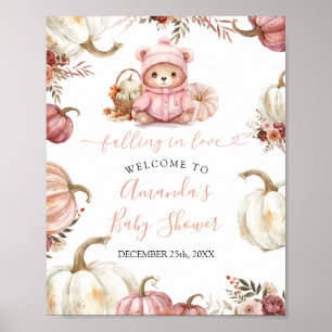 Falling in Love Pumpkin Bear Baby Shower Welcome Poster