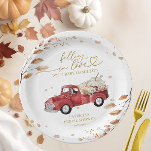 Falling In Love Pumpkin Fall Baby Shower Paper Plate