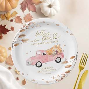 Falling In Love Pumpkin Fall Baby Shower Paper Plate
